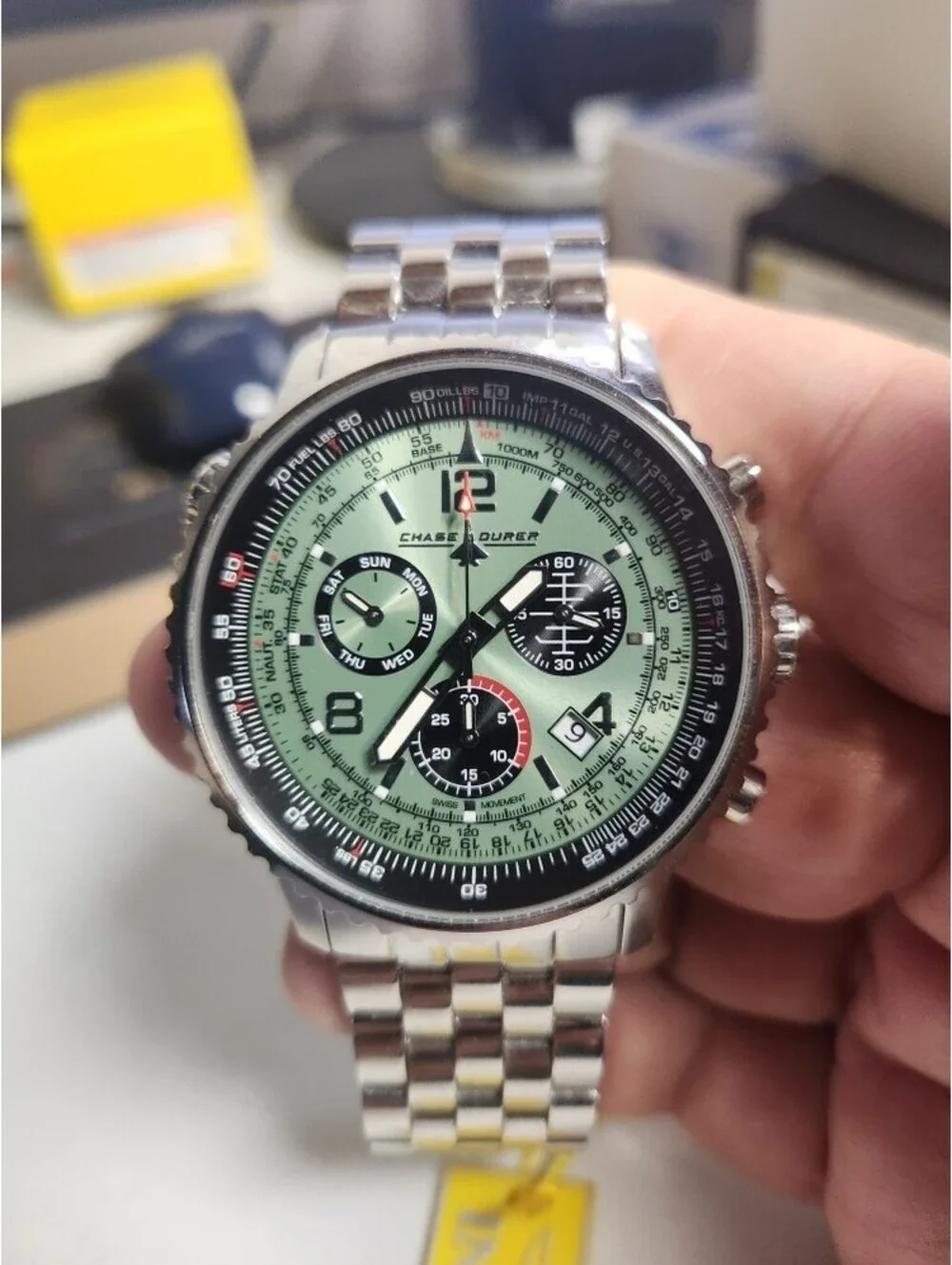 Chase Durer Flight Commander Quartz Stainless Steel Green Dial, 49mm (CDW-0073)